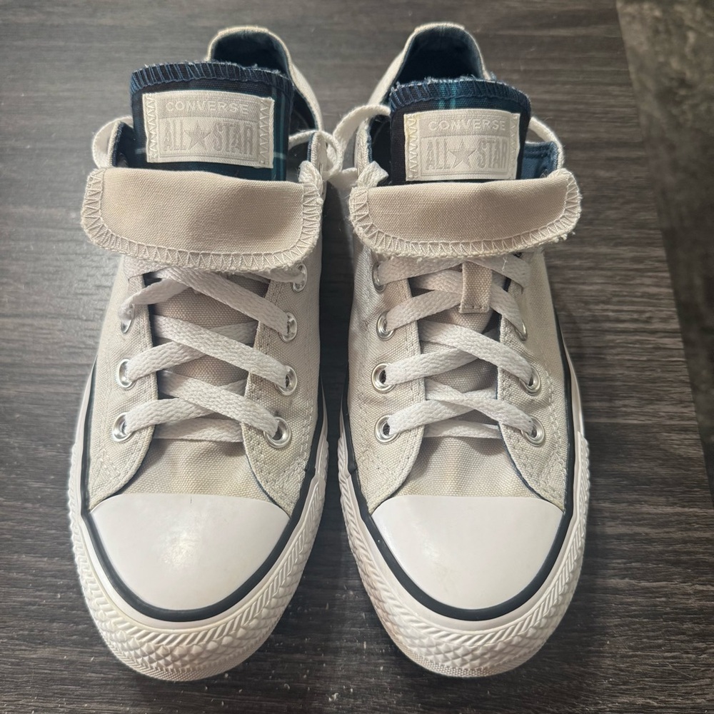 Used Converse Chuck Taylor All Star Low Gray w/Plaid Double Tongue Womens 8